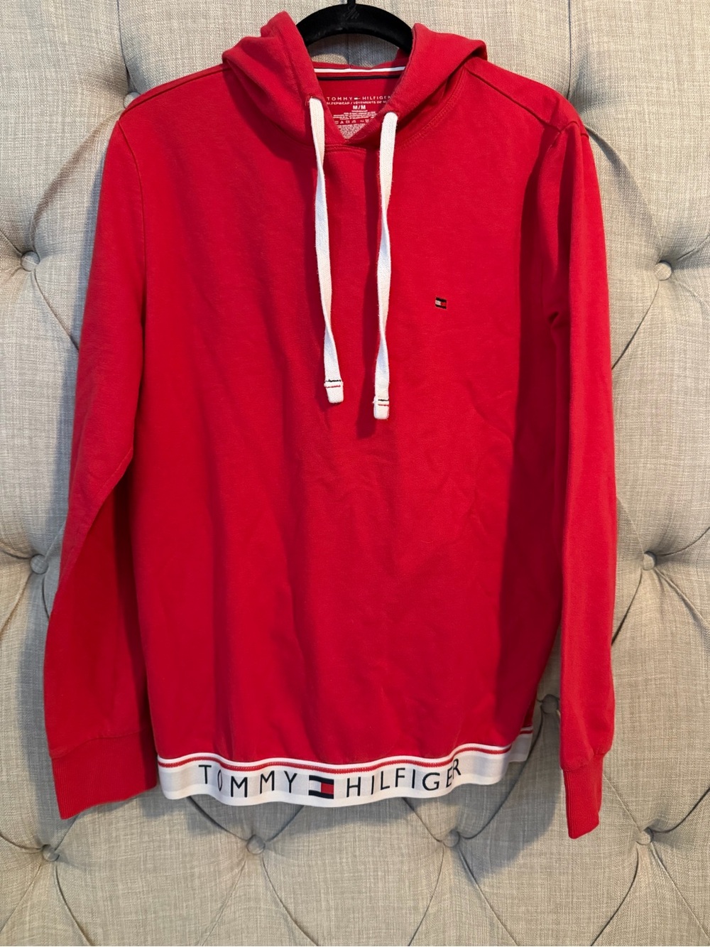 Tommy Hilfiger Red Pullover Hoodie with White Drawstrings